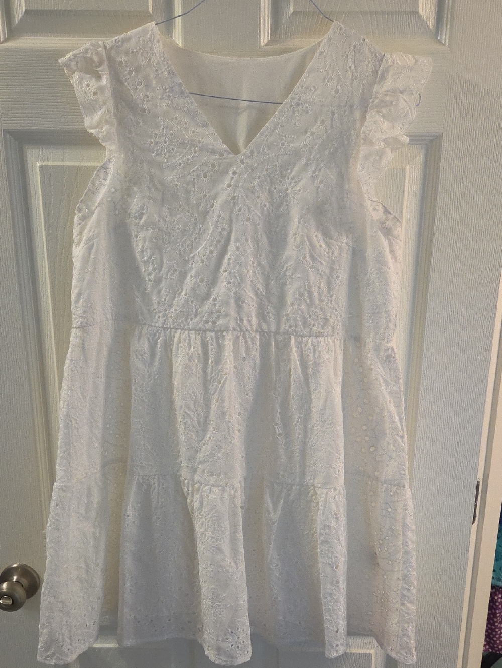 White Eyelet V-Neck Tiered Sundress